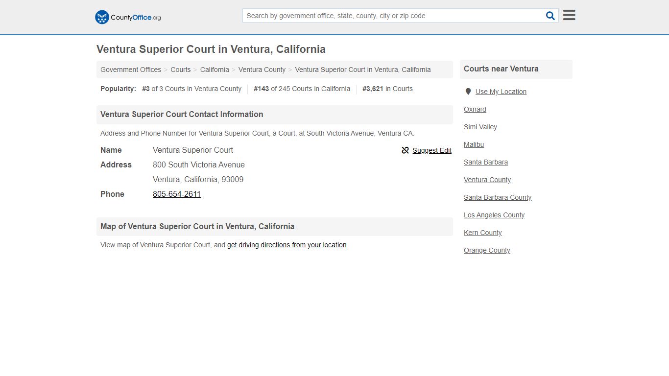 Ventura Superior Court - Ventura, CA (Address and Phone) - County Office